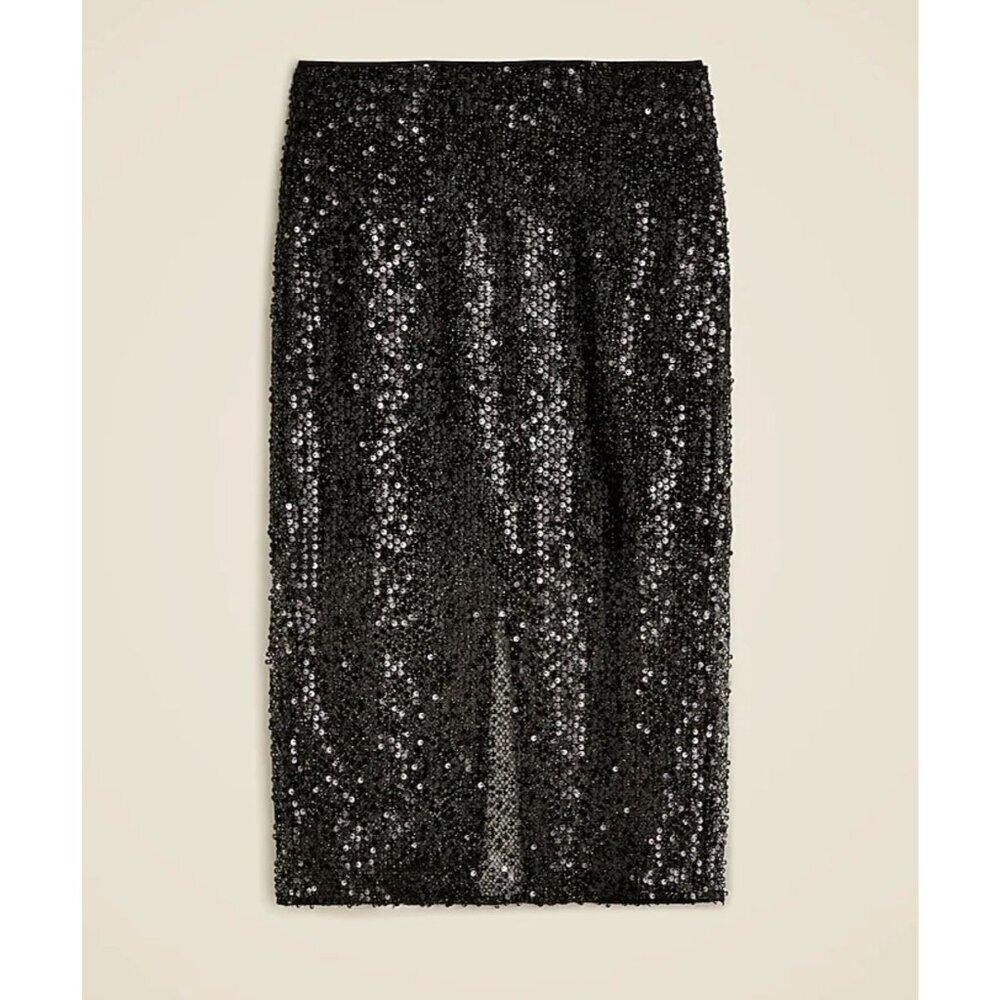 J. Crew Black Sequin Midi Pencil Skirt